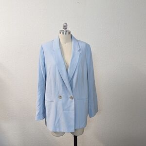 H&M Double Breasted Boyfriend Blazer Baby Blue M oversized classic fall Business